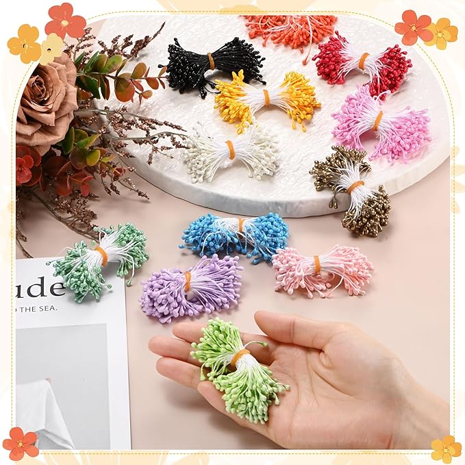 600-Pack Flower Stamens for Crafts, 5mm Double Heads Artificial Pearl Floral Pistil Mini Flower Pollens Stamens for DIY Making/Wedding/Scrapbook Decoration [Black]