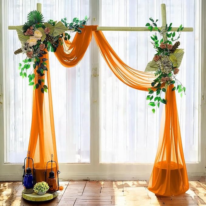 MDS Halloween Chiffon Draping Fabric - 2 Panel, 30" Wide x 30ft Long - Sheer Spooky Arbor & Canopy Drapery for Haunted House Backdrops, Party Ceilings, DIY Costumes & Themed Events - Orange