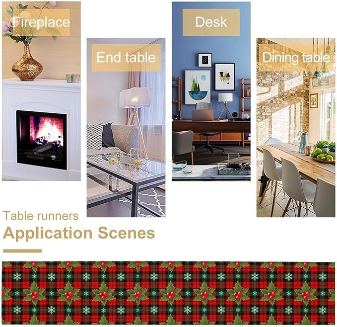 Christmas Table Runner, Red Check Plaid Winter Xmas Holiday Table Cloth Kitchen Dining Table Decoration for Home Party Decor 13x36 Inch