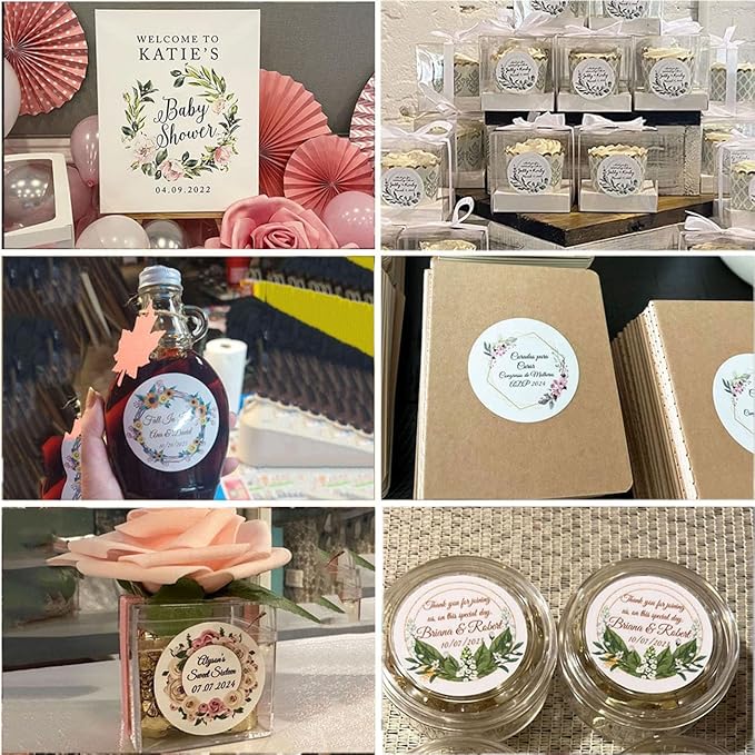 Custom Stickers for Weddings, Birthdays & Businesses - Personalized Labels with Your Logo - Waterproof, Fade and Heat Resistant - Pack of 100-1000 (Wreath V, 1.5 Inch)