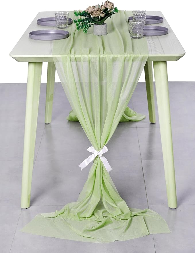 MDS 25 Pack 10ft Chiffon Table Runner 29 x 120 Inches Sheer Wedding Runner Romantic Rustic Table Runner for Wedding Decorations, Birthday Parties, Bridal Shower Party Arch Decor - Sage Green