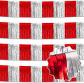 4 Pack 10 Ft Red and Silver Foil Fringe Garland Metallic Streamers Tinsel Banner Wall Hanging Garland Backdrop for Parade Floats, Halloween, Christmas, Thanksgiving, New Year Party Decorations