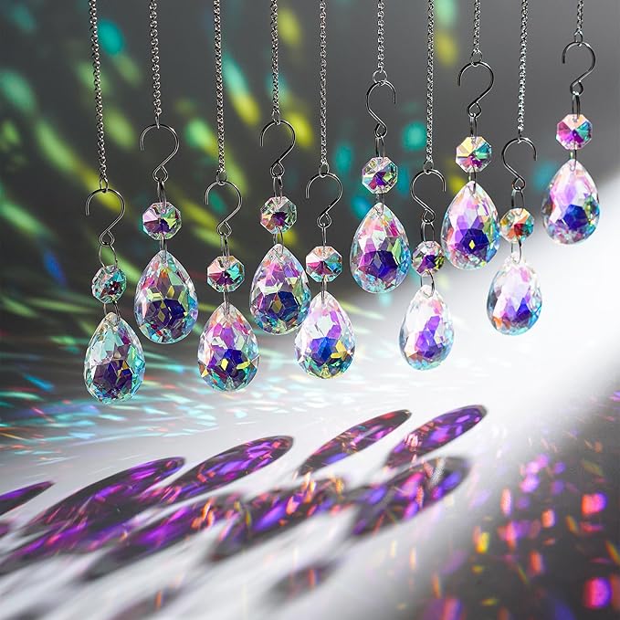 H&D HYALINE & DORA 3Inch Crystal Suncatcher Bauhinia Prisms Pendants 10Pcs Chandelier Crystals Replacement Hanging Sun Catcher Beads for DIY Arts Crafts Decor (AB)