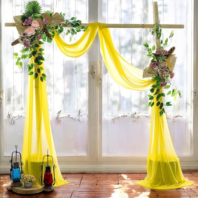 MDS Halloween Chiffon Draping Fabric - 1 Panel, 30" Wide x 30ft Long - Sheer Spooky Arbor & Canopy Drapery for Haunted House Backdrops, Party Ceilings, DIY Costumes & Themed Events - Yellow