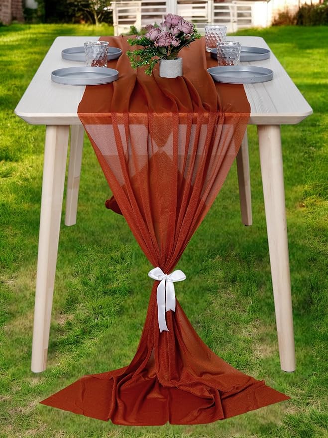 MDS Halloween Chiffon Table Runner - 25 Pack, 29 x 170 Inches, 14ft Each - Sheer Spooky Table Runners for Haunted House Parties, Trick-or-Treat Tables, Witchy Décor, Wedding & Events - Terracotta