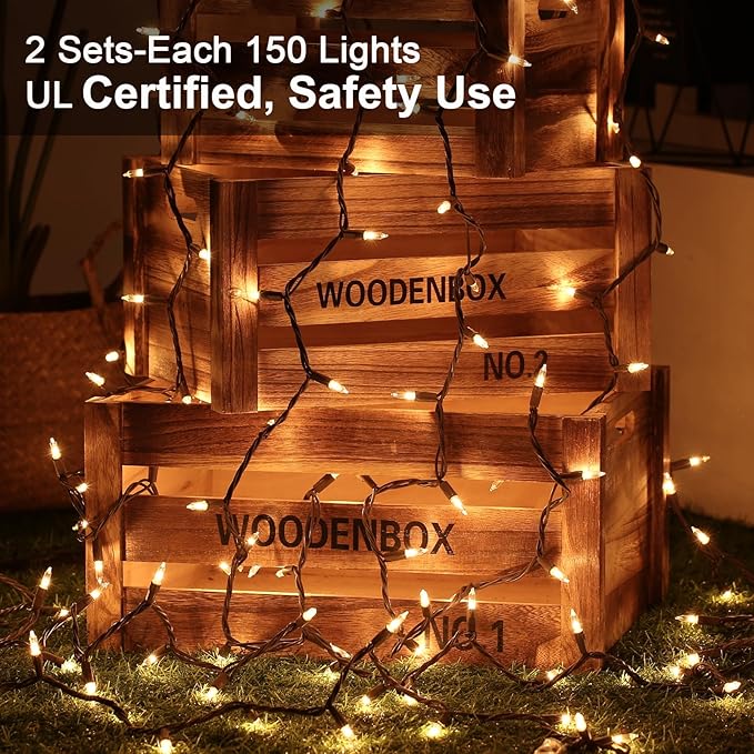 Clear Christmas Lights, 69.6ft 300ct Incandescent Christmas Lights, Connectable Outdoor Mini Tree Light Xmas Fairy Light, 120V UL Certified Indoor String for Xmas Party Birthday, Warm White