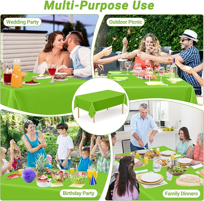 QZYL 12 PCS Bright Plastic Table Cover, 54 X 108 in Rectangle Disposable Table Cloth for Picnic, Light Green Plastic Tablecloth for Parties Weddings Graduation Birthday