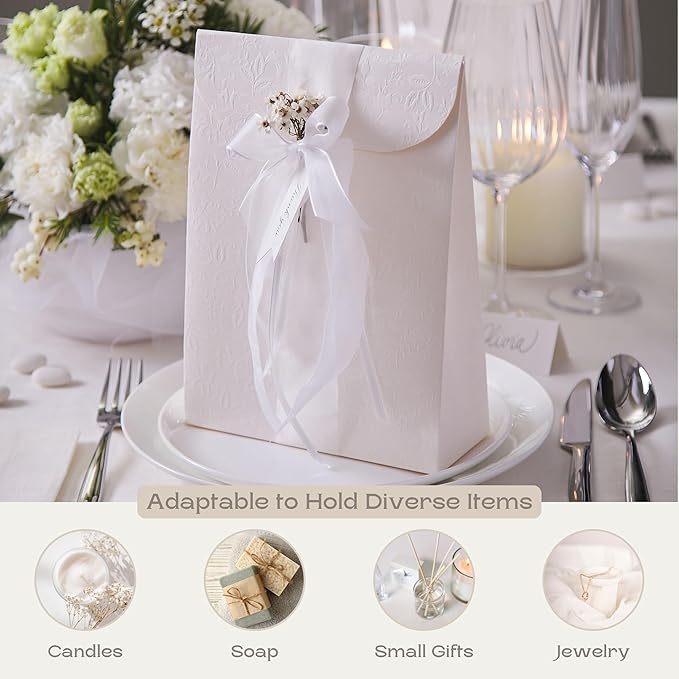 Boxes Craftory Pack of 20 Party Favor Boxes (6.69 x 2.75 x 9.25 inch) - Ideal for Wedding, Bridal Shower Gifts and Baby Shower - White Floral