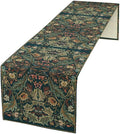 Green Morris Floral Table Runner, Boho Rustic Country Farmhouse Teal Red Rose Pattern for Home Kitchen Table Decor Dining Coffee Room Party Decor 13x36in