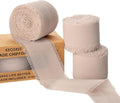 3 Rolls Light Nude Handmade Chiffon Ribbon,1.5" x 21Yd Light Khaki Frayed Fringe Silk Ribbons (3 Rolls *7Yd) for Gifts Wrapping, Wedding Invitations, Bridal Bouquets, Decorations