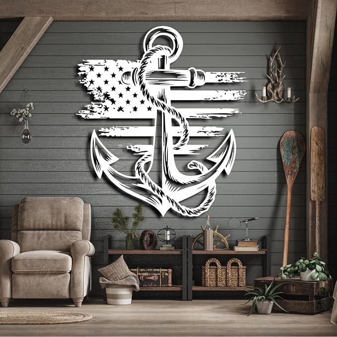 lunwall Metal Anchor Wall Decor, Anchor Metal Sign, Metal Anchor Decor, Anchor Metal Wall Art, Metal Nautical Wall Decor, Metal Wall Decor Coastal, Anchor Wall Decor (black, 39L x 36W / 100 x 91 cm)