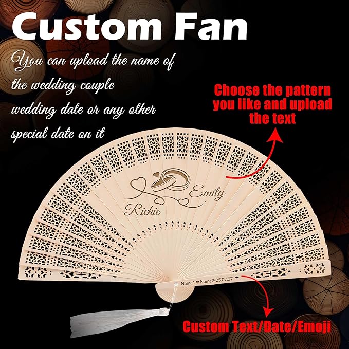 50 PCS Custom Fans Personalized Folding Fans for Line Dancing Wooden Hand Fan Wedding Favors Bulk Fans for Guests Party Event Use (Style01)