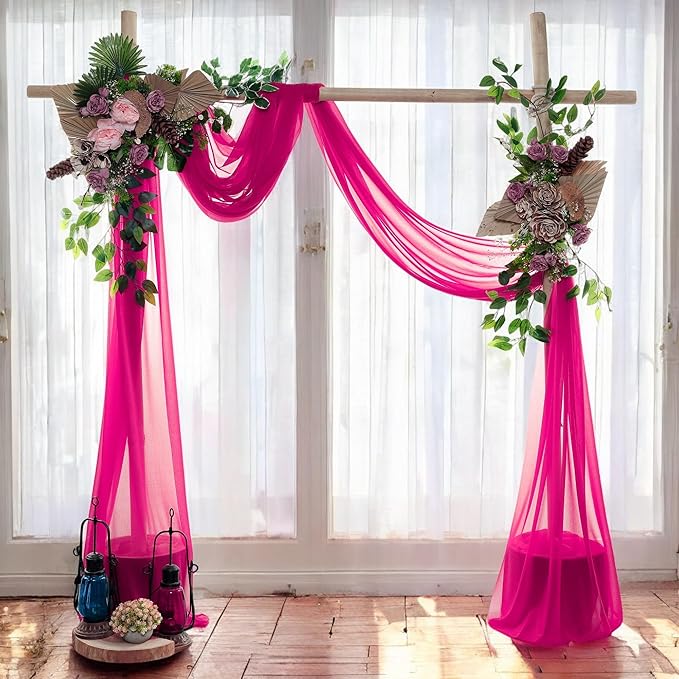 MDS Halloween Chiffon Draping Fabric - 1 Panel, 30" Wide x 100ft Long - Sheer Spooky Arbor & Canopy Drapery for Haunted House Backdrops, Party Ceilings, DIY Costumes & Themed Events - Hot Pink