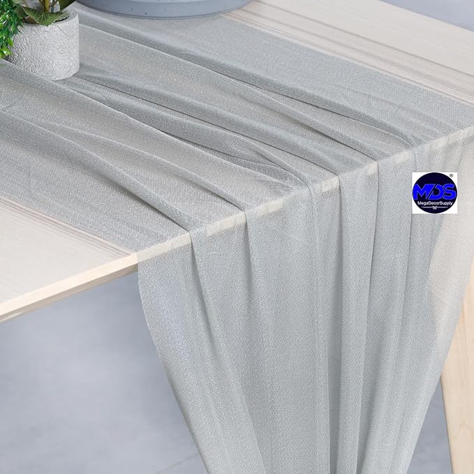 MDS Halloween Chiffon Table Runner - 15 Pack, 29 x 120 Inches, 10ft Each - Sheer Spooky Table Runners for Haunted House Parties, Trick-or-Treat Tables, Witchy Décor, Wedding & Events - Gray