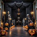 PartyVillage 60ft×15ft Black Backdrop Curtain for Halloween Parties, 12 Panels Wrinkle Free 15 FT Long Polyester Photo Backdrop Drapes Back Drop Cloth for Birthday Photography Background