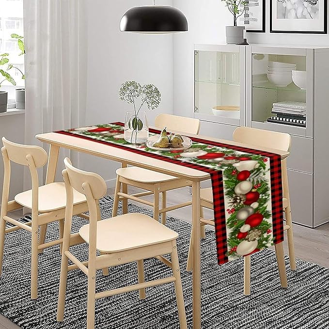 Christmas Table Runner,Seasonal Winter Xmas Holiday Farmhouse Table Cloth Kitchen Dining Table Decoration for Home Party Decor 13x36 Inch