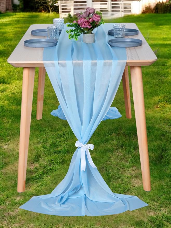 MDS 2 Pack 14ft Chiffon Table Runner 29 x 170 Inches Sheer Wedding Runner Romantic Rustic Table Runner for Wedding Decorations, Birthday Parties, Bridal Shower Party Arch Decor - Turquoise