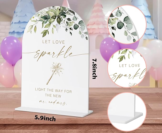 Let Love Glow Sign, Greenery Gold Bridal Shower Decorations, Wedding Glow Sticks for Reception, Marriage Signs for Ceremony and Reception, Engagement Party Decor, Wedding Table Acrylic Decor - 36