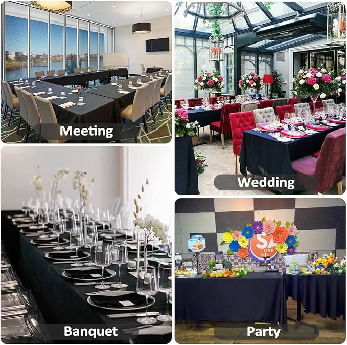 8 Pack Black Tablecloths 60 x 126 Inch Rectangular Table Cloths for Rectangle Tables 8ft, Wrinkle Resistant Black Table Cloth Washable Polyester Fabric for Buffet Wedding Party Banquet