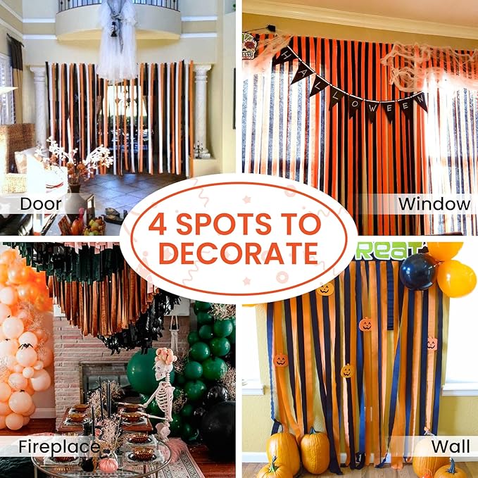 PartyWoo Orange Crepe Paper Streamers 4pcs 328ft Pack of Orange Crepe Paper Streamers for Thanksgiving Halloween Little Cutie Baby Shower Anniversary Autumn Luau Theme Birthday Party Decorations