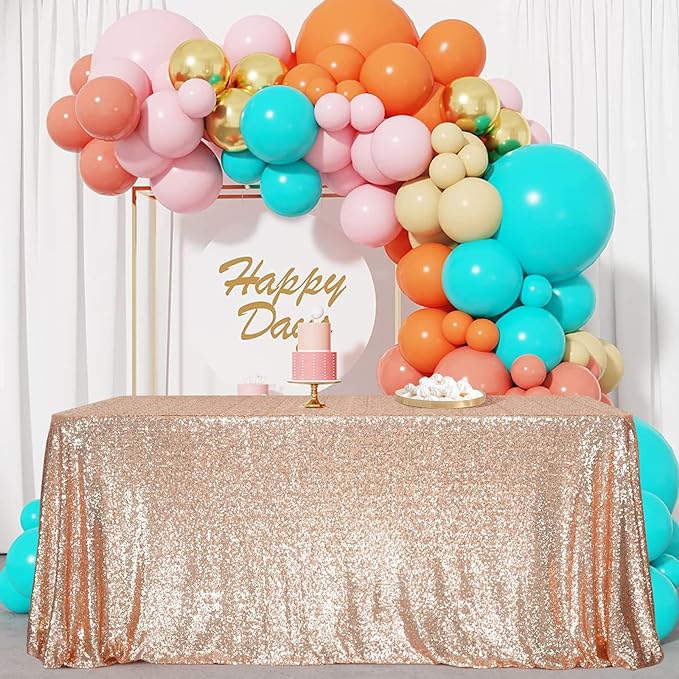 SquarePie Sequin Tablecloth 50 x 72 Inch Rose Gold Sparkly Table Cloth for Wedding Party