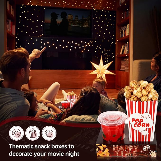 Faccito 36 Pcs Movie Night Snack Trays Movie Theater Snack Boxes Night Supply Disposable Paper Holder Tray for Popcorn Food Candy Drink Party 8 x 6 Inch(Dark Red,Retro Style)