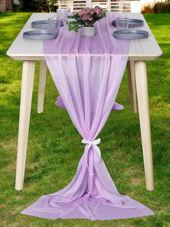 MDS 2 Pack 14ft Chiffon Table Runner 29 x 170 Inches Sheer Wedding Runner Romantic Rustic Table Runner for Wedding Decorations, Birthday Parties, Bridal Shower Party Arch Decor - Orchid