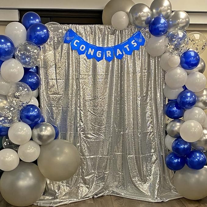 Poise3EHome 7Ft x 7Ft Silver Sequin Backdrop, Glitter Thick Satin Sequin Background Drapes, Sequence Xmas Thanksgiving Backdrop for Wedding Party Holiday Festival Decor