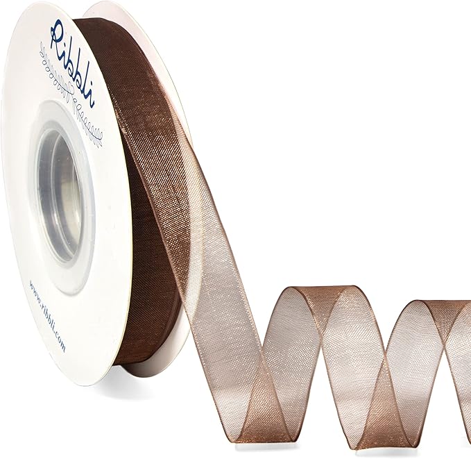 Ribbli Brown Organza Ribbon,1/2 Inches x Continuous 50 Yard, Brown Sheer Ribbon for Gift Wrapping,Cookie Wrapping,Wedding Decoration,All Crafting and Sewing
