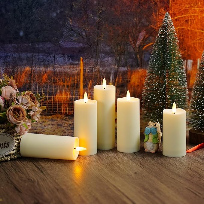 Plastic Waterproof Outdoor flameless Candles, LED Candles, with Remote Control and Timer, Battery-Powered Candles, Suitable for Camping, courtyards and Home Decoration,Set of 2（Ivory）