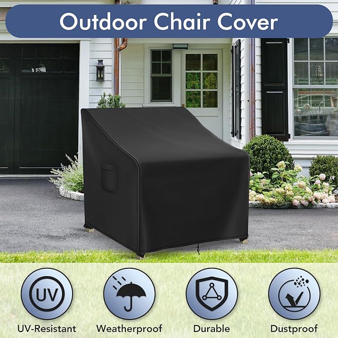 Patio Furniture Covers Waterproof for Chairs, Lawn Outdoor Chair Covers 2 Pack, Patio Chair Covers for Outdoor Furniture Fits up to 33W x 34D x 31H inches, Black
