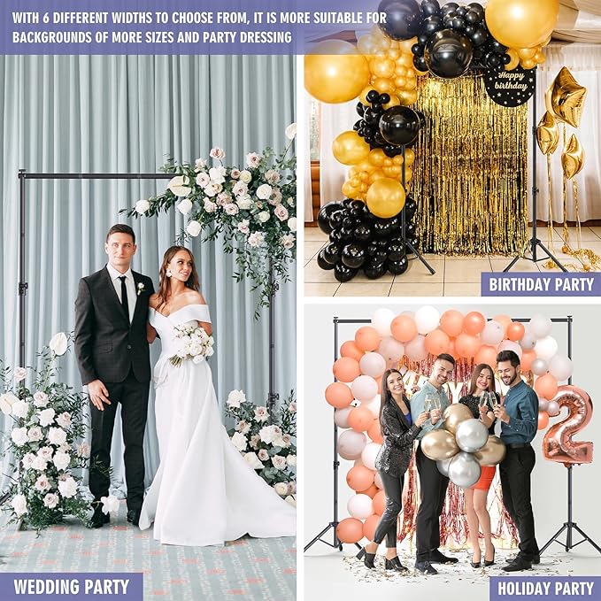 Backdrop Stand Kit - 6 Widths, 10x7.5ft Adjustable Background Stand for Parties & Studio Photography