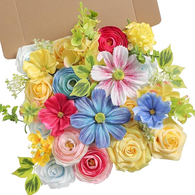 Serra Flora Artificial Flowers Combo Set Faux Flowers Bulk Flower Leaf with Stems for DIY Wedding Bouquets Centerpieces Baby Shower Party Home Decorations
