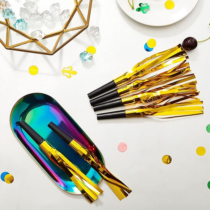 200 Pcs Party Blowers Noise Makers Party Horns Blowout Clappers Noisemakers for Halloween Christmas Birthday Sporting Party New Year's Eve Party Supplies 2025(Black Gold)