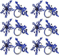 Napkin Rings Set of 12 for Dining Table Decoration Parties Everyday Metal Napkin Holder Leaf Blue (Pack of 12)