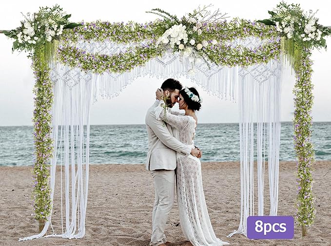 Artificial Baby Breath Flower Vines, Babys Breath Artificial Flowers Real Touch Faux Gypsophila Hanging Fake Baby's Breath Garlands for Wedding and Baby Shower Decor 2Pcs 5.8ft（Purple）