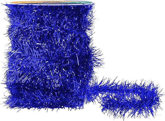 Mandala Crafts Blue Tinsel Garland - Thin Metallic Foil Glitter Mini Garland for Christmas Tree, Party, Wedding Decor, and Holiday Decorations