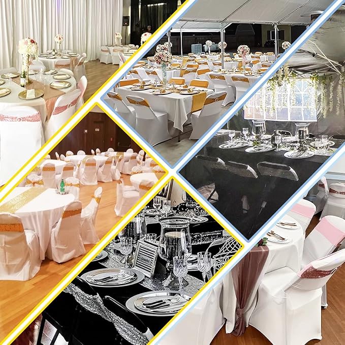 10 Pcs Sequin Chair Sashes Stretch Chair Bands Spandex Polyester Bows for Party Hotel Wedding Banquets Decoration - Rose Gold