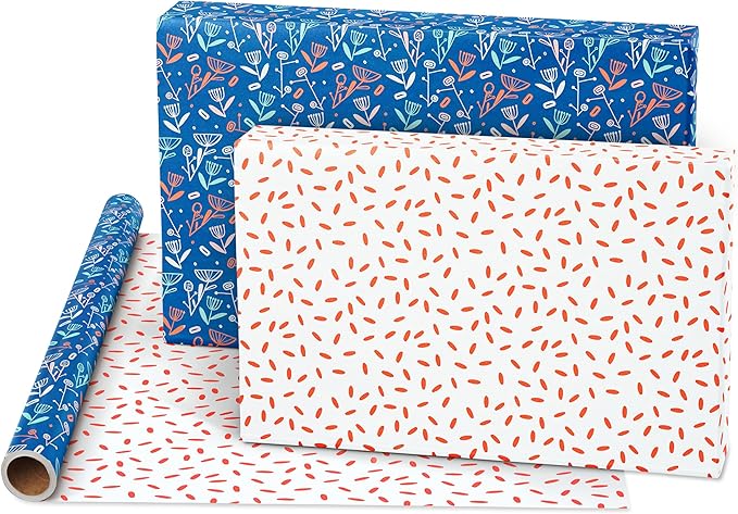 American Greetings 160 sq. ft. Reversible Wrapping Paper Bundle for Birthdays, Anniversaries, Weddings and All Occasions, Sprinkles and Daisies (4 Rolls, 30 in. x 16 ft.)