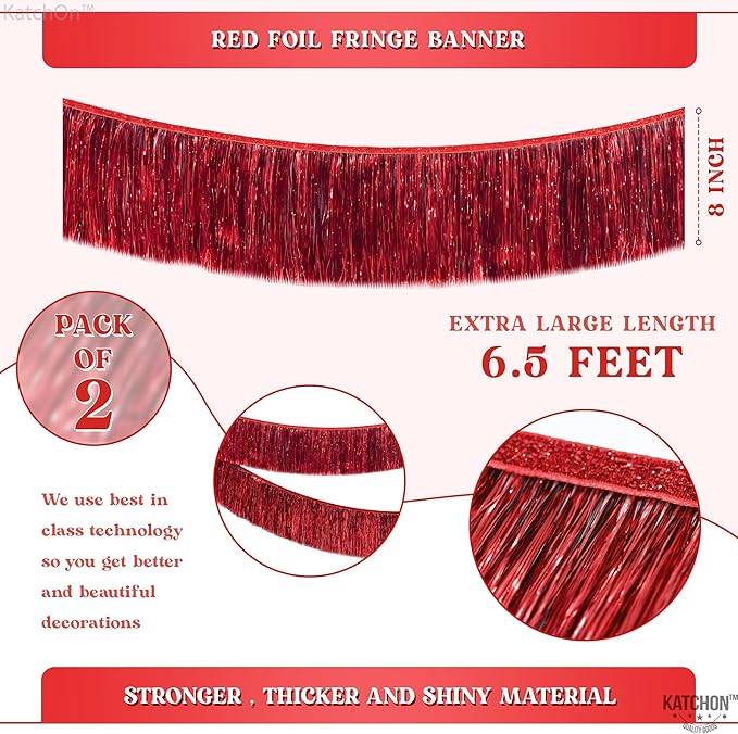 KatchOn, XtraLarge Red Fringe Banner - Pack of 2 | Ceiling Tinsel for Red Streamers Party Decorations | Streamers for Cherry Party Decorations, Bridal Shower Decor, Halloween, Christmas Decorations