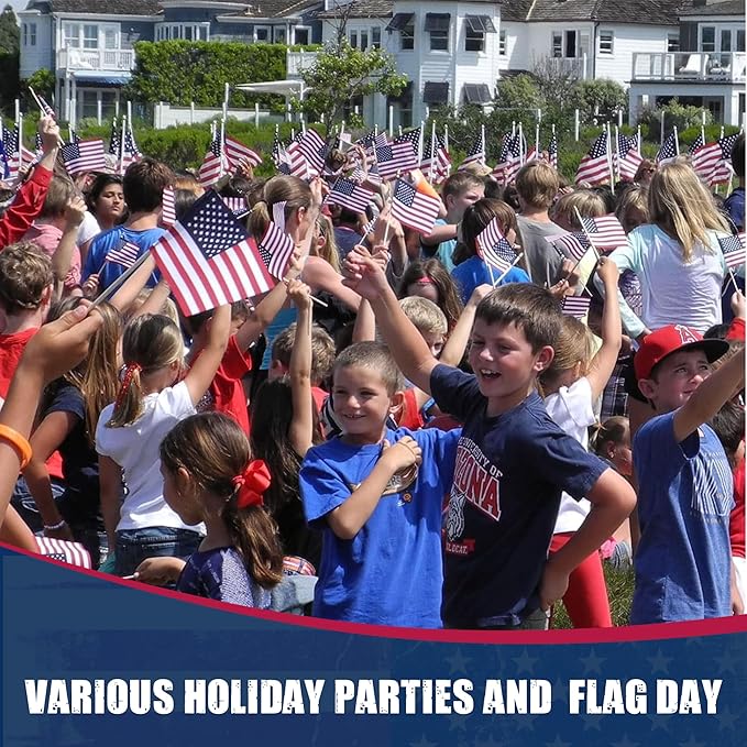 Super Tough Small American Stick Flags 4’’x6’’ - No Tip | Cotton Outdoor Flag on 10’’ Wooden Stick | Hand Held Flags Patriotic Decor for Various Holiday Parties and National Flag Day | 500 Pack