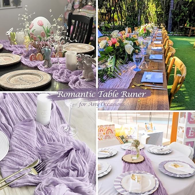 Lilac Purple Cheesecloth Table Runner Boho 10ft Gauze Cheese Cloth Gorgeous Table Runner for Baby Shower Wedding Bridal Shower Fall Thanksgiving Table Decor