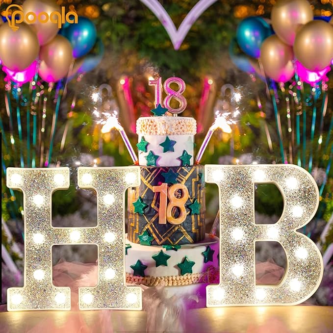 Pooqla Light Up Letters, LED Marquee Letters for Silver Birthday Decorations, Battery Powered Night Light Teenager Girl Room Decor, Gift for Girls Boys Wedding Bedroom Christmas Party Decor, Letter N
