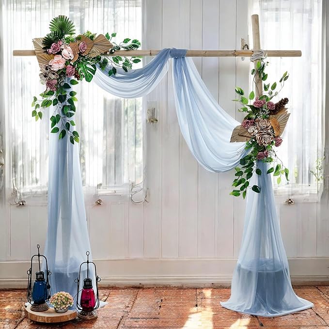 MDS Halloween Chiffon Draping Fabric - 2 Panel, 30" Wide x 20ft Long - Sheer Spooky Arbor & Canopy Drapery for Haunted House Backdrops, Party Ceilings, DIY Costumes & Themed Events - Dusty Blue