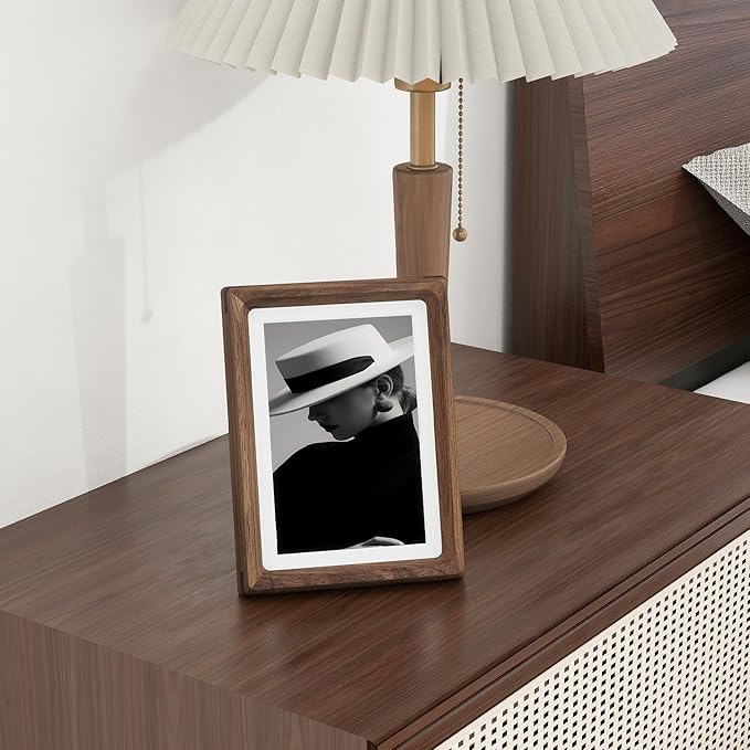 5x7 Wooden Picture Frames USA-Sourced Natural Walnut Wood Solid Wood Photo Frame Handcrafted Rounded Corner with Mat to 4x6 Picture Display with Real Glass Family Picture, Wedding Picture