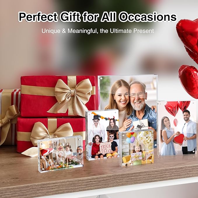 HOUSE DAY Acrylic Picture Frames 4x6, 3 Pack Magnetic 4 x 6 Picture Frame, Double Sided Clear 4x6 Photo Frame with Microfiber Cloth, Frameless FreeStanding 4x6 Frame Gift for Desktop Display