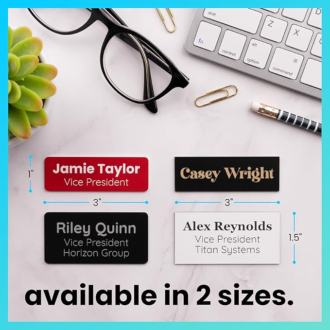 ExcelMark Custom Name Tag - Engraved Name Badge with Pin or Magnetic Backing, 16 Colors, 6 Fonts, and 2 Sizes to Choose from (Red w/White Letters, 1"x 3")
