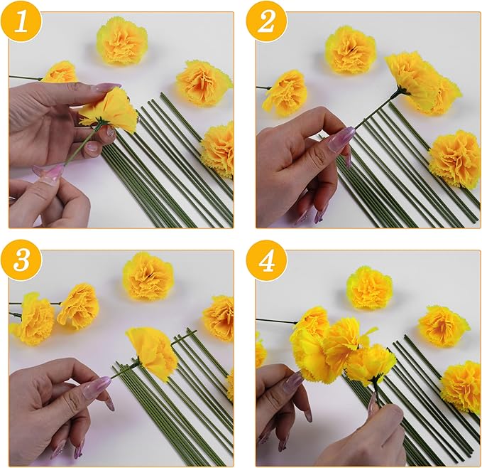 30 Pcs Artificial Marigold Flowers,2" Silk Marigold Flower Heads with Stems,Yellow Flowers Artificial for Diwali Decor,Indian Wedding,Home,DIY Wreath Garland,Day of The Dead Decorations