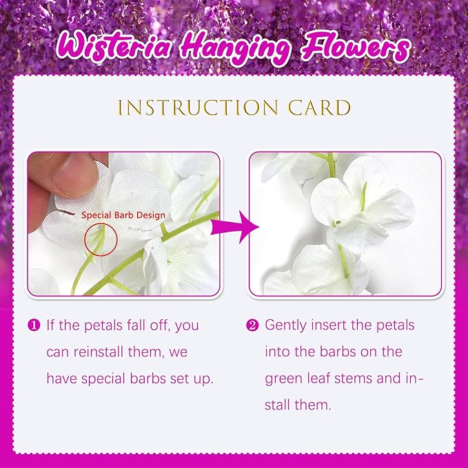 5 Pack Purple Red Wisteria Hanging Flowers, 3.44 Ft Fake Hanging Flowers, Artificial Wisteria Garland Vines for Wedding Room Backdrop Outdoor Patio Garden Decoration