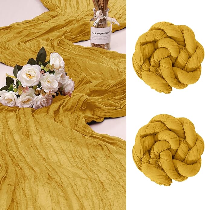 2 Pack Cheesecloth Table Runner 10Ft Christmas Gauze Boho Table Runners for Wedding Decor Bridal Shower Decorations Baby Shower Party(35" x 120")